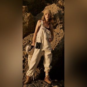 Free People Ivory Hit The Slopes Salopette Overall Fleece Ski Jumpsuit